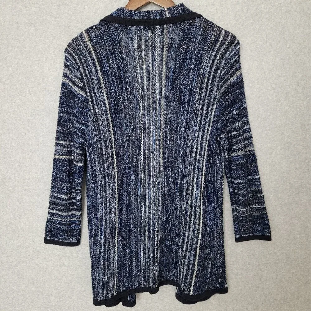 Liz Claiborne Womens Crochet Open Cardigan Size XL Navy 3/4 Sleeve Lagenlook - Picture 5 of 11